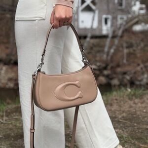 Coach Beige Leather Teri Baguette Crossbody Bag